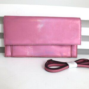 WOMEN'S FAUX LEATHER CLUTCH SHOULDER HANDBAG PINK